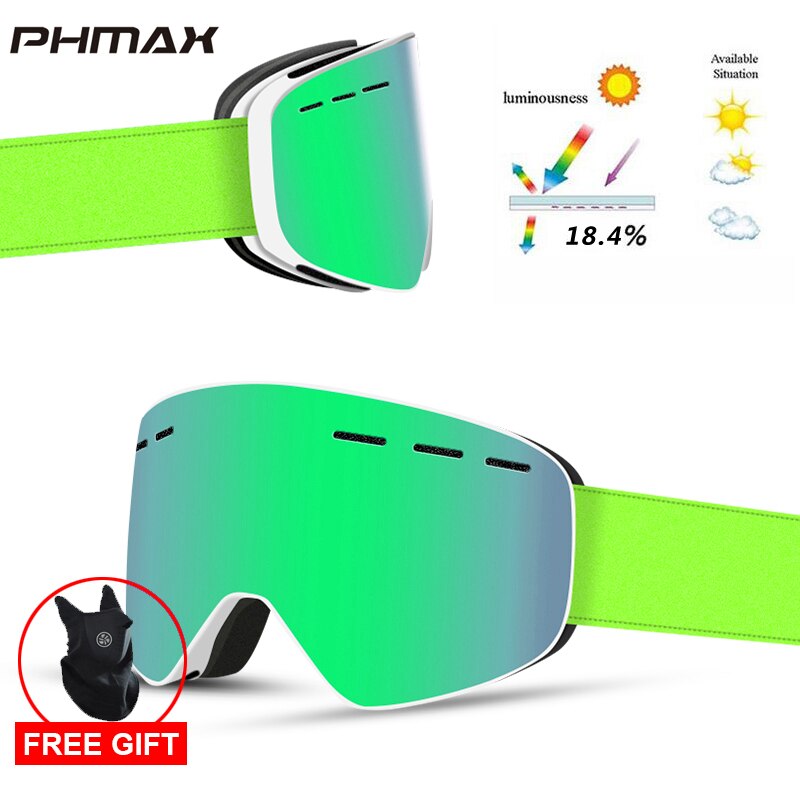 Phmax merkevare 6 farger skibriller dobbeltlag  uv400 anti-tåke butikk skimaske briller ski menn kvinner snøbrettbriller: P-xj -0205