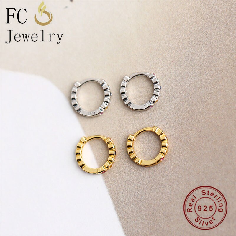 Fc Sieraden 925 Zilver Goud Kleur Blauw Groen Crystal Bead Hanger Piercing Hoop Earring Pendientes Voor Vrouwen Party Wedding