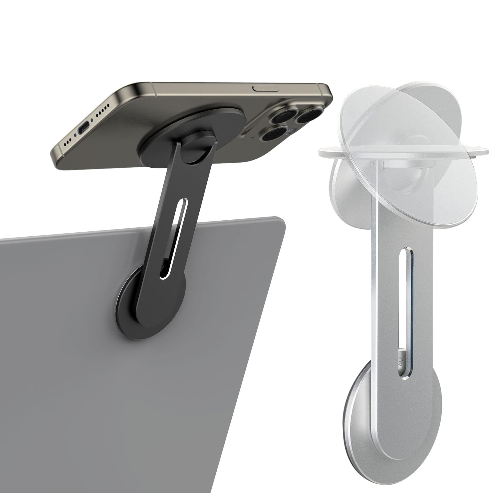 Uchwyt do laptopa Continuity Flip do iPhone'a, wąski magnetyczny uchwyt na telefon, obrotowy o 180 stopni ° do laptopów i monitorów, regulowane ramię magnetyczne