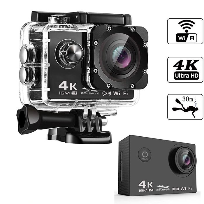 Caméra d'action 4K Ultra HD WIFI 16MP Sport caméra 1080P 170 degrés 2.0 pouces écran casque caméra plongée étanche 30M Sport DV: no remote