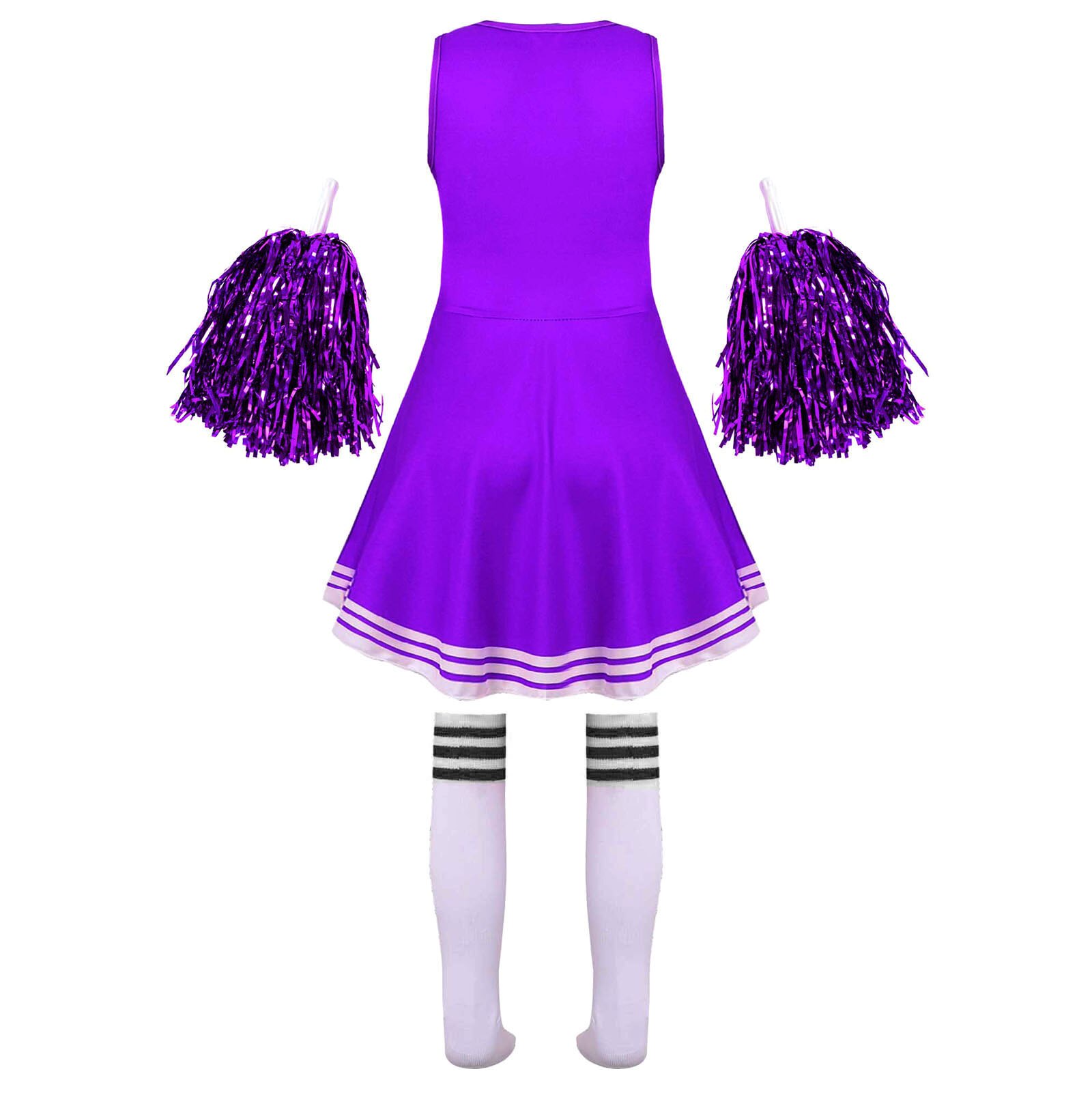 Uniforme de animadora para niños y niñas, traje de baile sin leeveless con cuello redondo y letras estampadas, vestido de baile, flores y calcetines