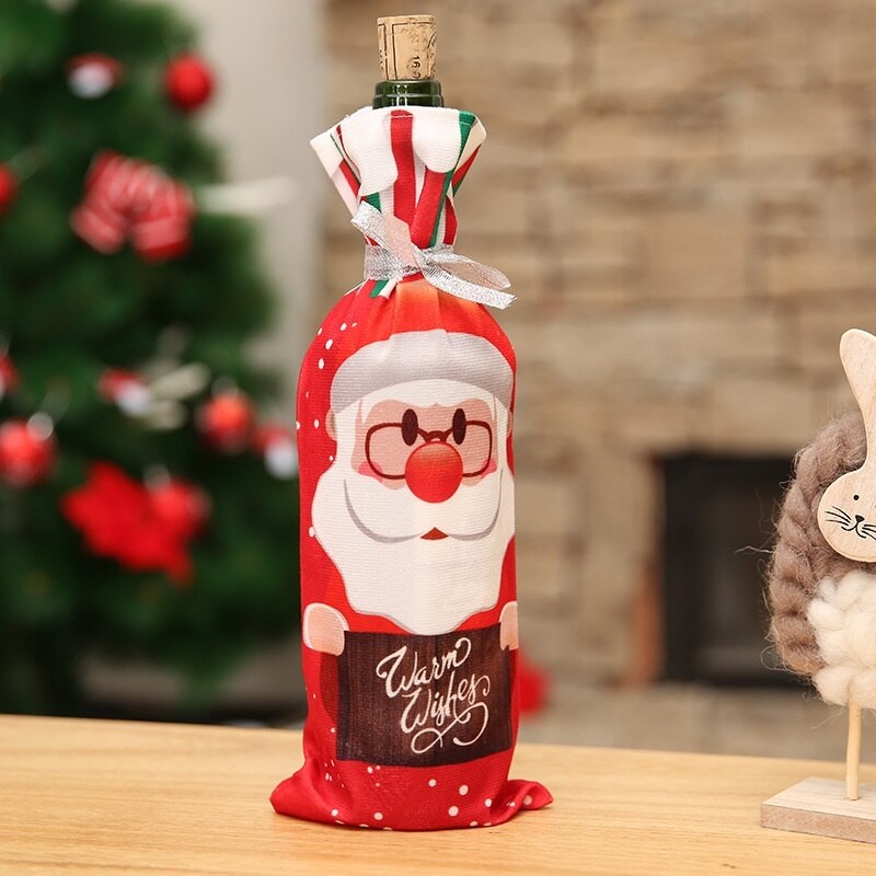 Santa Claus Snowman Wine Bottle Cover Red Wine Bags Pretty Christmas Decoration Supplies Xmas Home Ornaments: Santa Claus