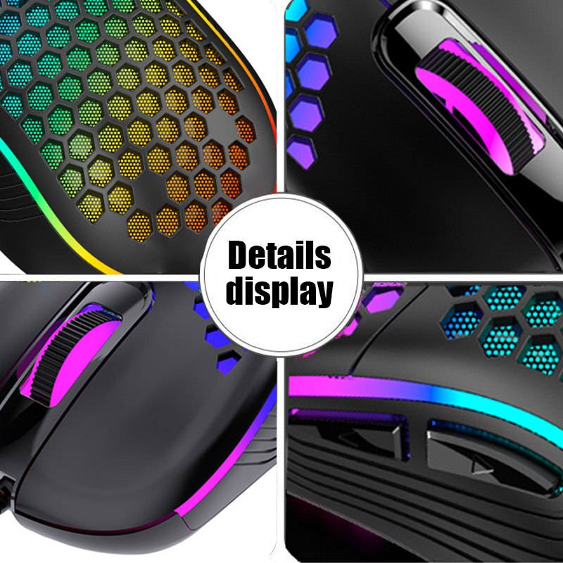 GM86 2.4GHz Wired Mouse LED Light 7200DPI Adjustable RGB Backlit Honeycomb USB Optical Gaming Mouse Gamer Mice For Laptop PC