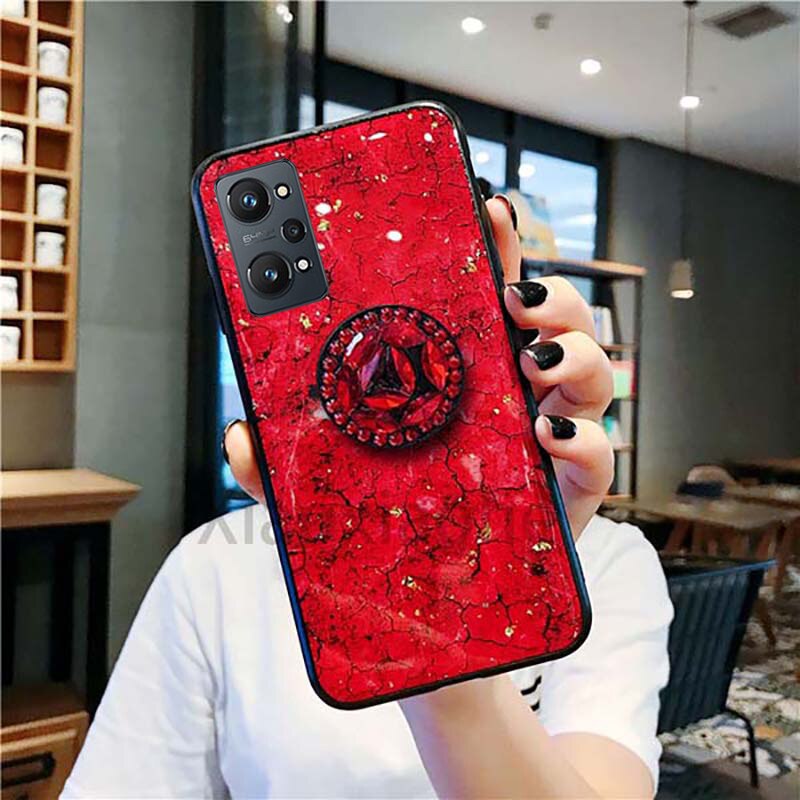 Voor Realme Gt Neo2 Soft Tpu Rhinestone Stand Behuizing Realme Gt Neo 2 Cover: Rood