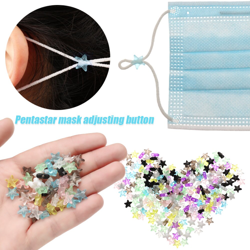 100 stk pvc lanyard spenne femspiss stjerne form silikon fargerike snører veksler justering maske tau knapp anti-skli diy
