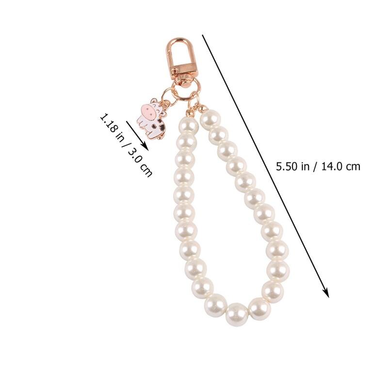 2 sztuk kreatywny brelok krowa wisiorek breloczek sztuczna perła klucz wisiorek (biały)