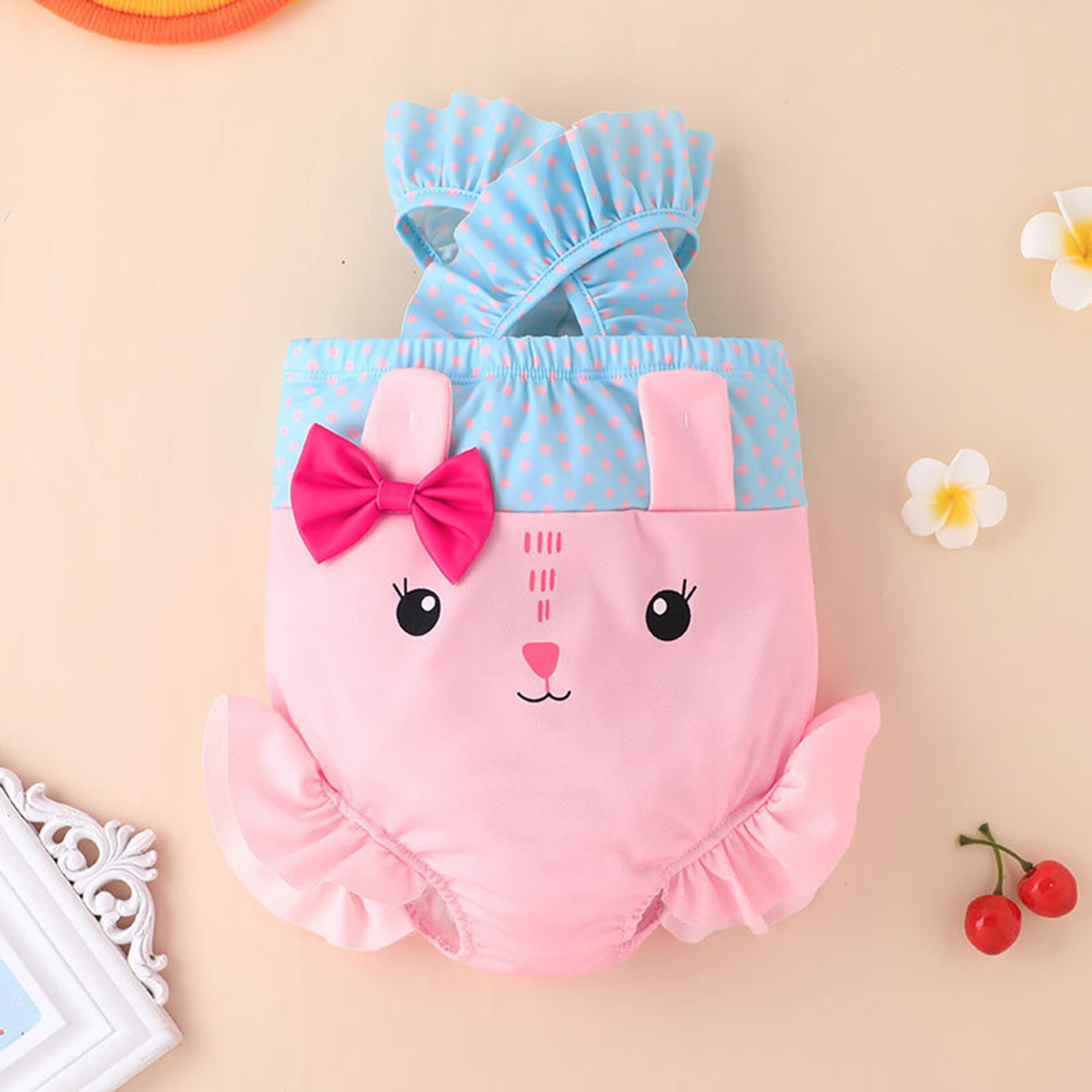 Summer Swimsuit For Newborn Baby Kids Ruffles Bunny Print Cute Bikini One-piece Swimsuit Bathing Beach Swimwear #4
