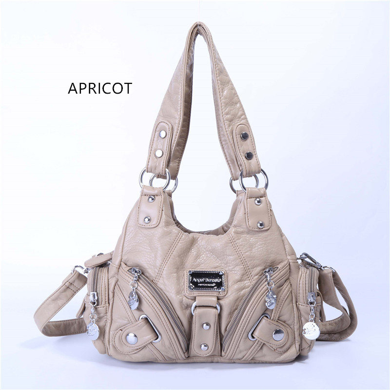 Women Vintage Purse Small Female Shoulder Bag Cute Tote Wash Faux Leather Handbag with Long Strap: apricot