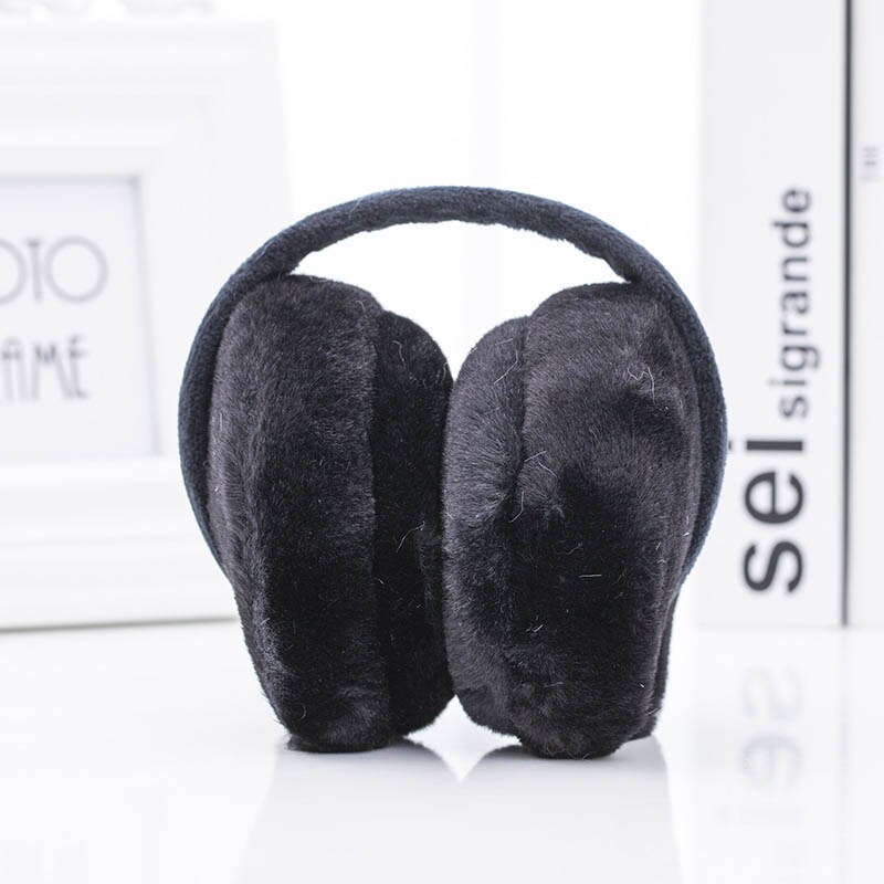Hiver unisexe hiver cache-oreilles en peluche pliable couleur unie femmes hommes chauffe-oreilles Orejeras De Invierno: Black