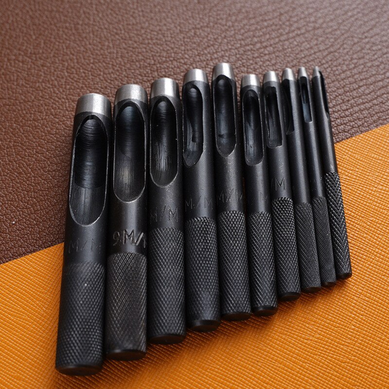 1-10MM Round Hollow Punch Set Leather Craft Punch Tool Hollow Hole Punch Cutter Tool for Watch Bands Belts Canvas Paper Plastics