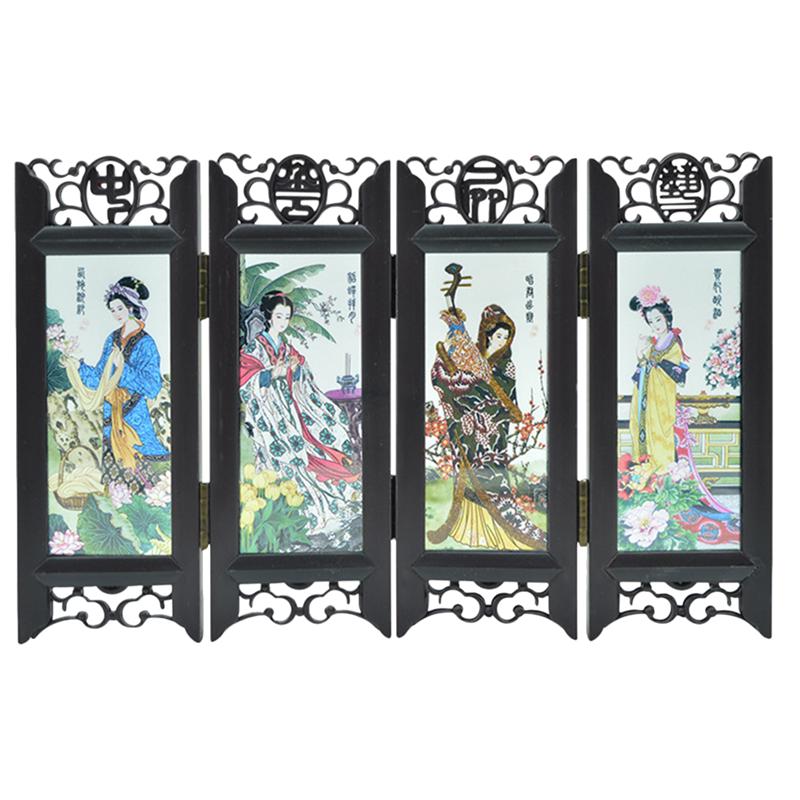 Resin Four Panels Room Screen Divide Screen Small Vintage Folding Panel Screen (Four Great Beauties): Default Title