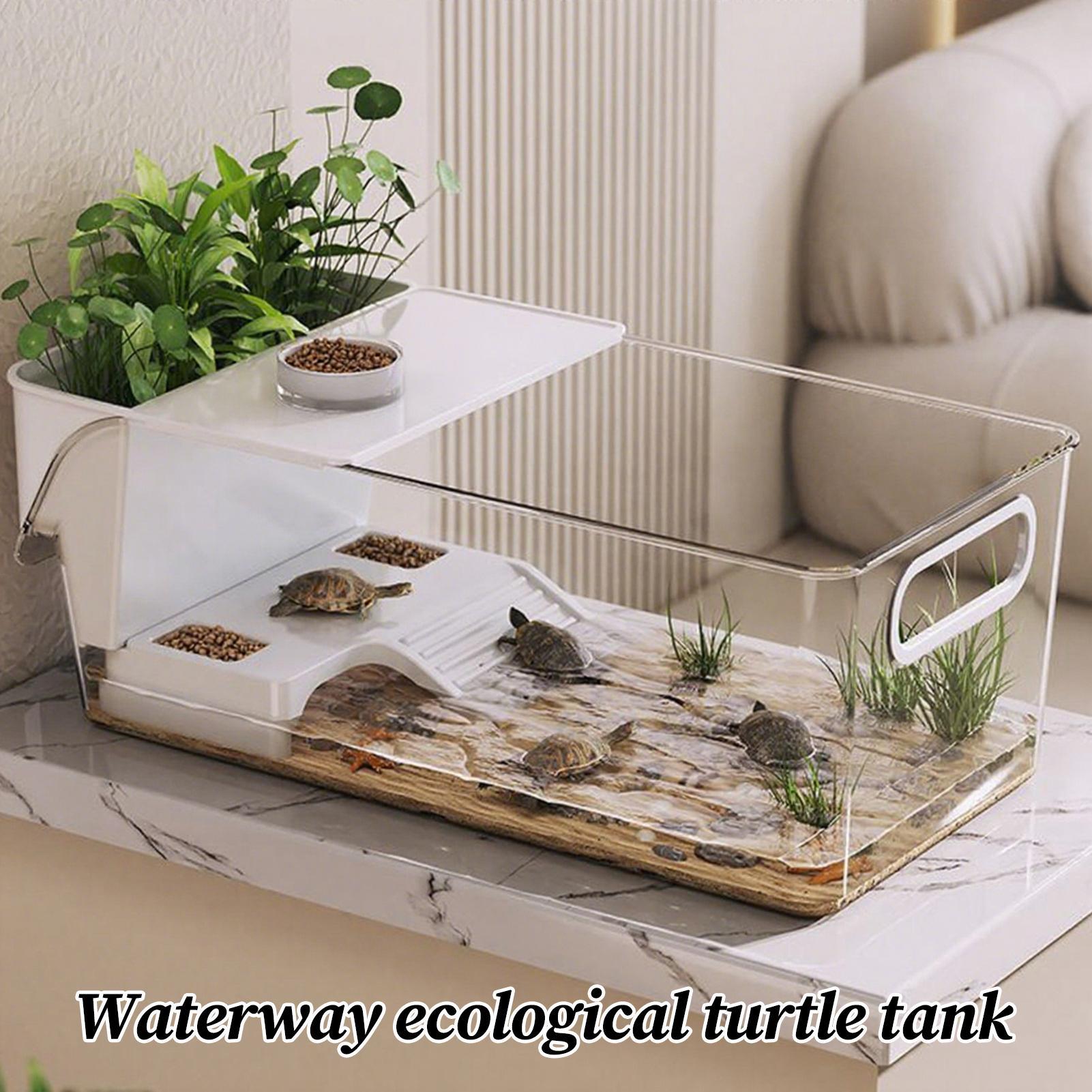 Schildpad Aquarium Multifunctioneel Aquarium Transparant Terrarium voor Rivierkreeft Heremietkreeften Kikker Reptiel Schildpad Habitat Zonnebaden