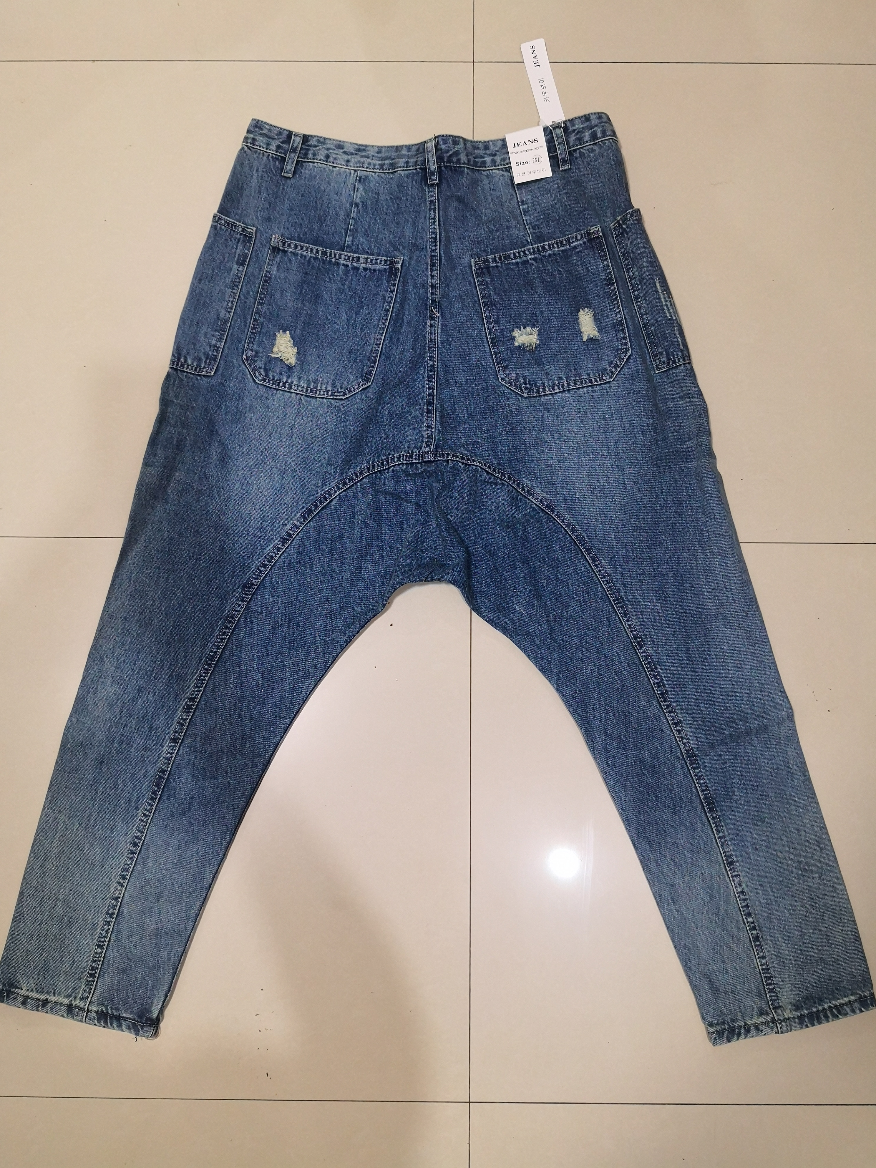 Pantalones holgados de mezclilla con agujeros para hombre, pantalón de estilo BF, cruzado, vaquero, holgado, de gota baja, vaquero con entrepiernas holgadas, para baile callejero