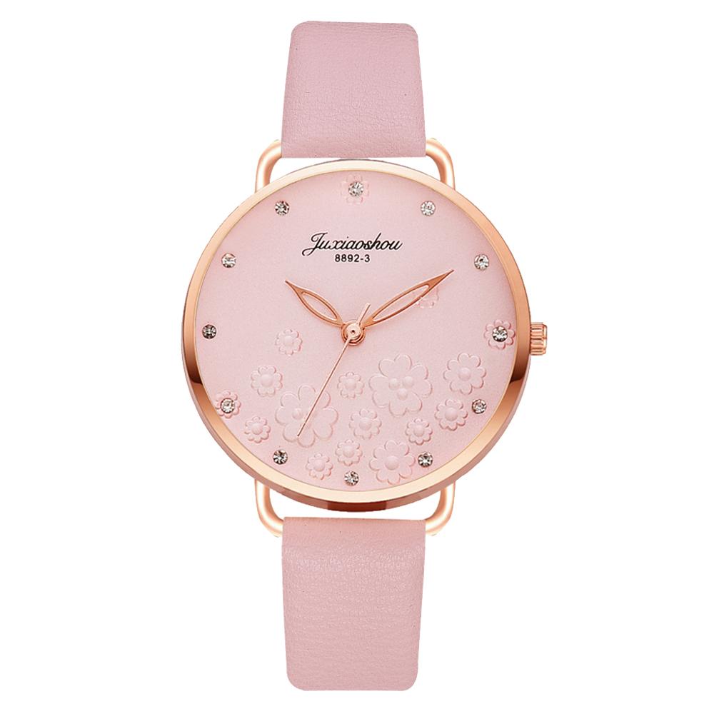 Frauen Diamant Uhr Blumen Runden Zifferblatt Armbinde Uhren einstellen Damen Leder Band Quarz Armbanduhr Weibliche Uhr Zegarek Damski: 1pc Rosa