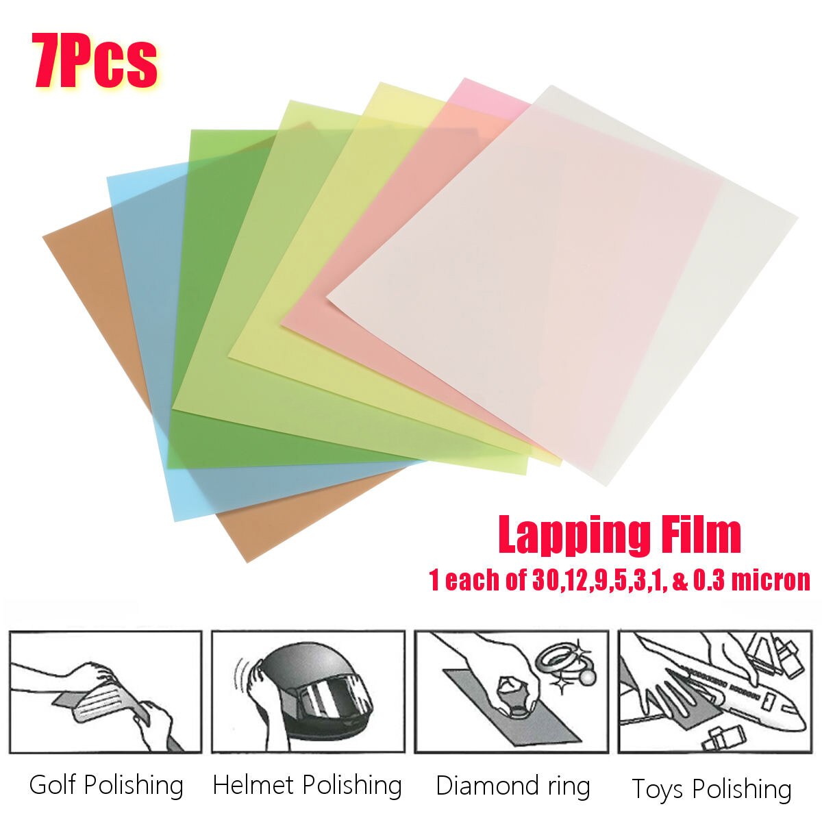 7pcs 280x220mm Lapping Film Sheets Assortment Precision for Polishing Sandpaper 1500 2000 4000 6000 8000 10000 12000 Grits