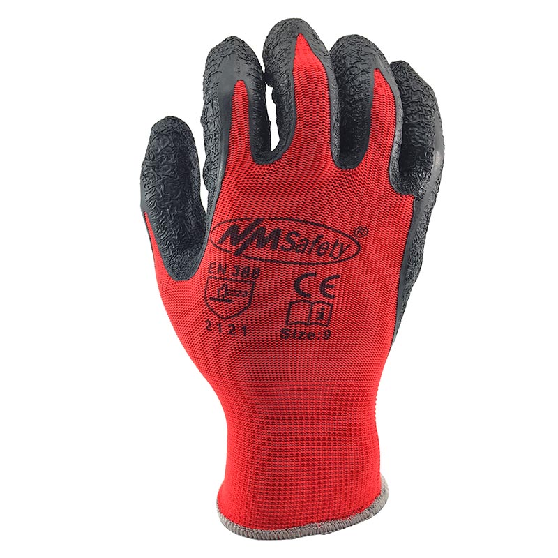 Nmsikkerhet bedre grep ultratynn strikket latex dip nylon rød lateksbelagt arbeidshansker luvas de couro: Nm1350 - rblk / S