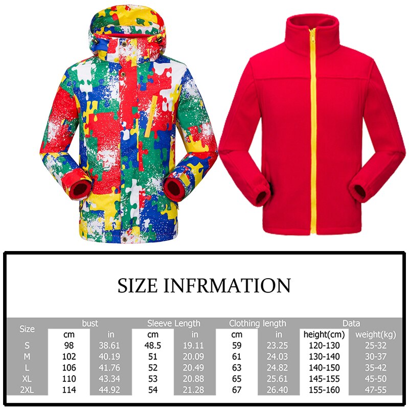 Boys And Girls Winter Windproof Waterproof Warm Snowboard Jacket Snow Coat Children's Camouflage Skateboard Two-Piece Jacket