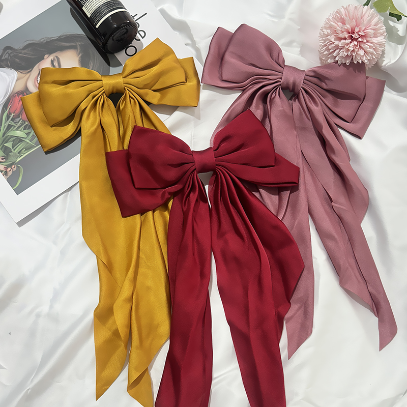 Conjunto de 3 uds de lazos de cinta de satén de Color sólido, horquilla, Clips de primavera, accesorios para el cabello para mujeres y niñas, sombreros coreanos de: Morado