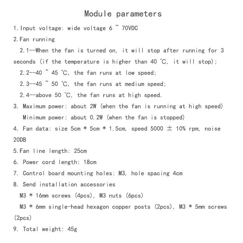 DC 6-70V Cooling fan Intelligent temperature control module Chassis cooling Motor Speed Controller For Computer PC