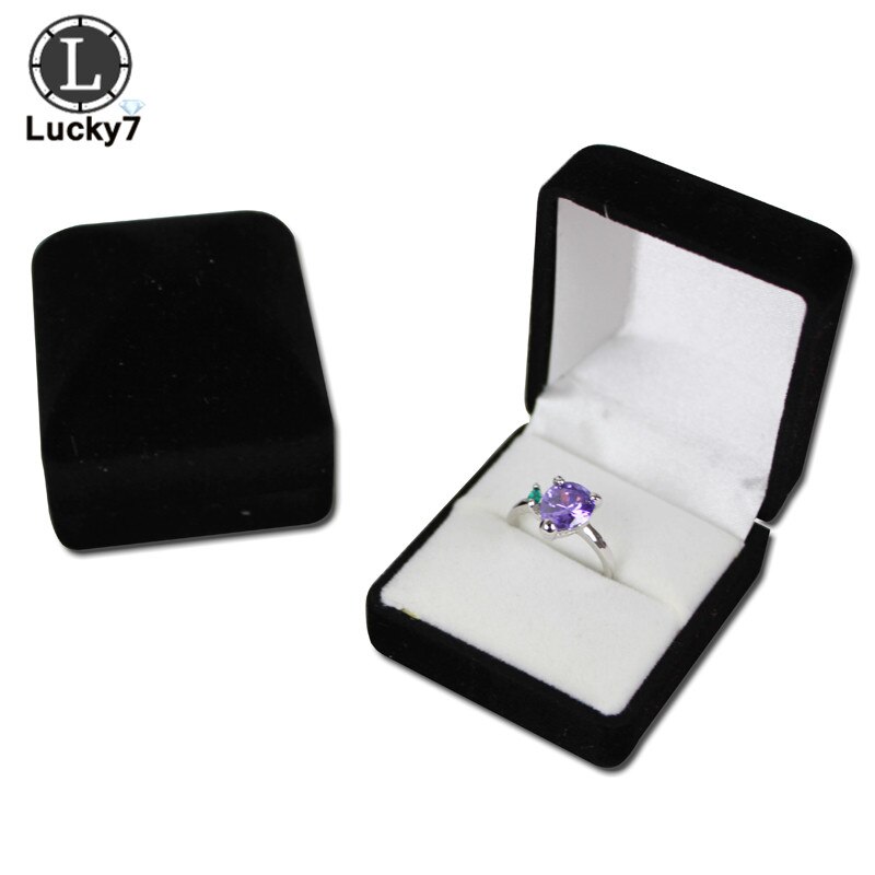 Fluwelen Ring Box 9 Kleur Ruit Case Engagement Bruiloft Sieraden Dozen Houder Voor Lover: Black and White