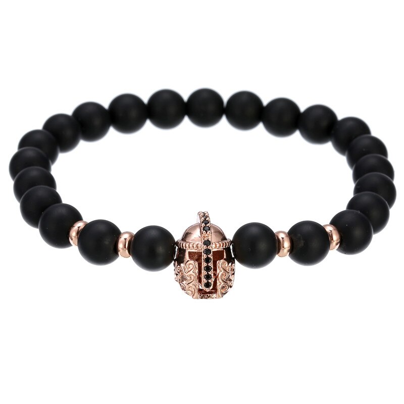 Pulsera de cobre hecha a mano para hombre y mujer, Micro CZ King crown, cuentas elásticas de 8mm, brazalete de joyería,: BA-013RG