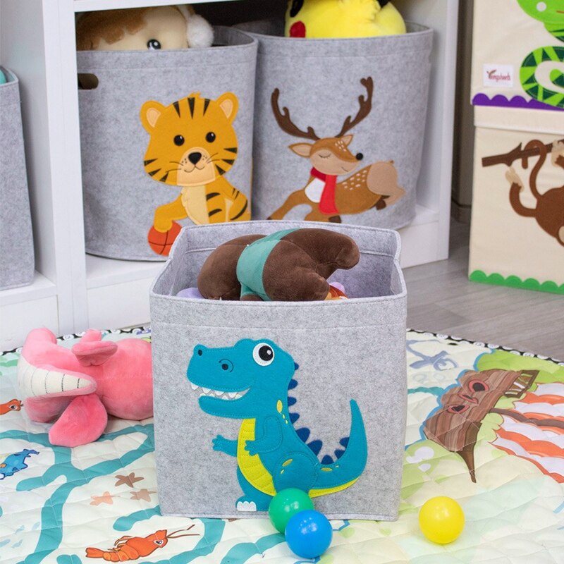 Caja de almacenamiento de tela de fieltro grueso plegable, organizador de juguetes de dibujos animados, cesta de lavandería para el hogar, cesta de almacenamiento de ropa: Tyrannosaurus Rex 
