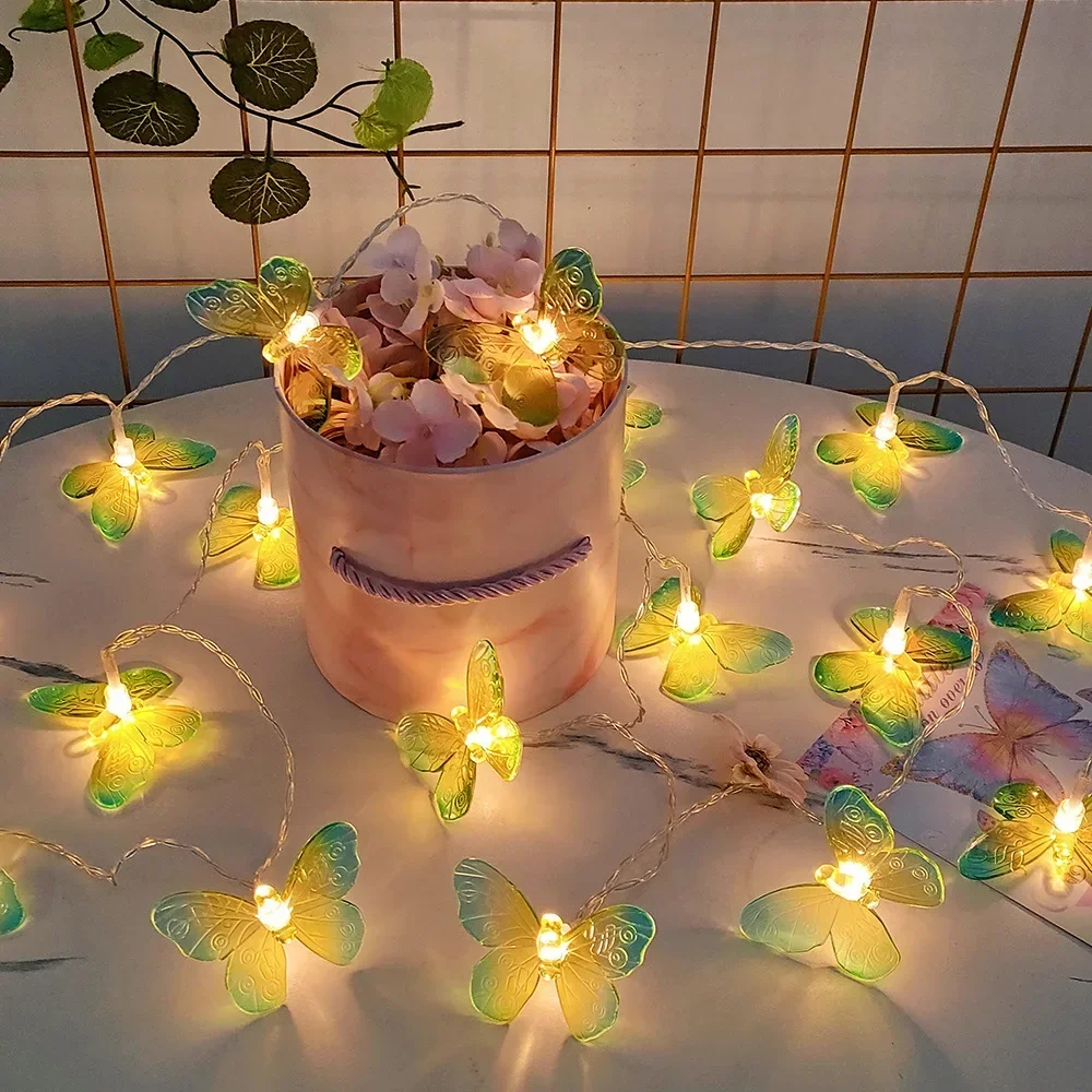 Guirnalda de luces LED de mariposa de 1M y 3M, luces de hadas alimentadas por batería, guirnalda para habitación, cortina para niñas, Navidad, cumpleaños, boda, , decoración del hogar: changeable / 6-10 W