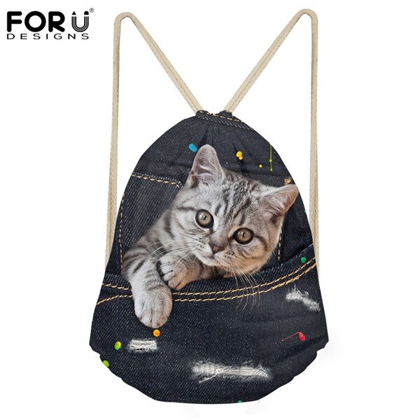 FORUDESIGNS Kleine Frauen Kordelzug Nette 3D Cowboy Haustier Katze Hund Kinder Schule Rucksack Männer Tasche Mochila mujer: CC3323Z3