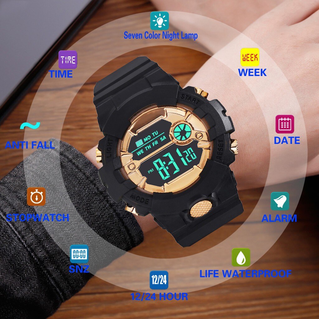 Male Female Women Men Clock Hours Boy LCD Digital Watch Date Rubber Electronic Sport Wristwatch Relogio Waterproof