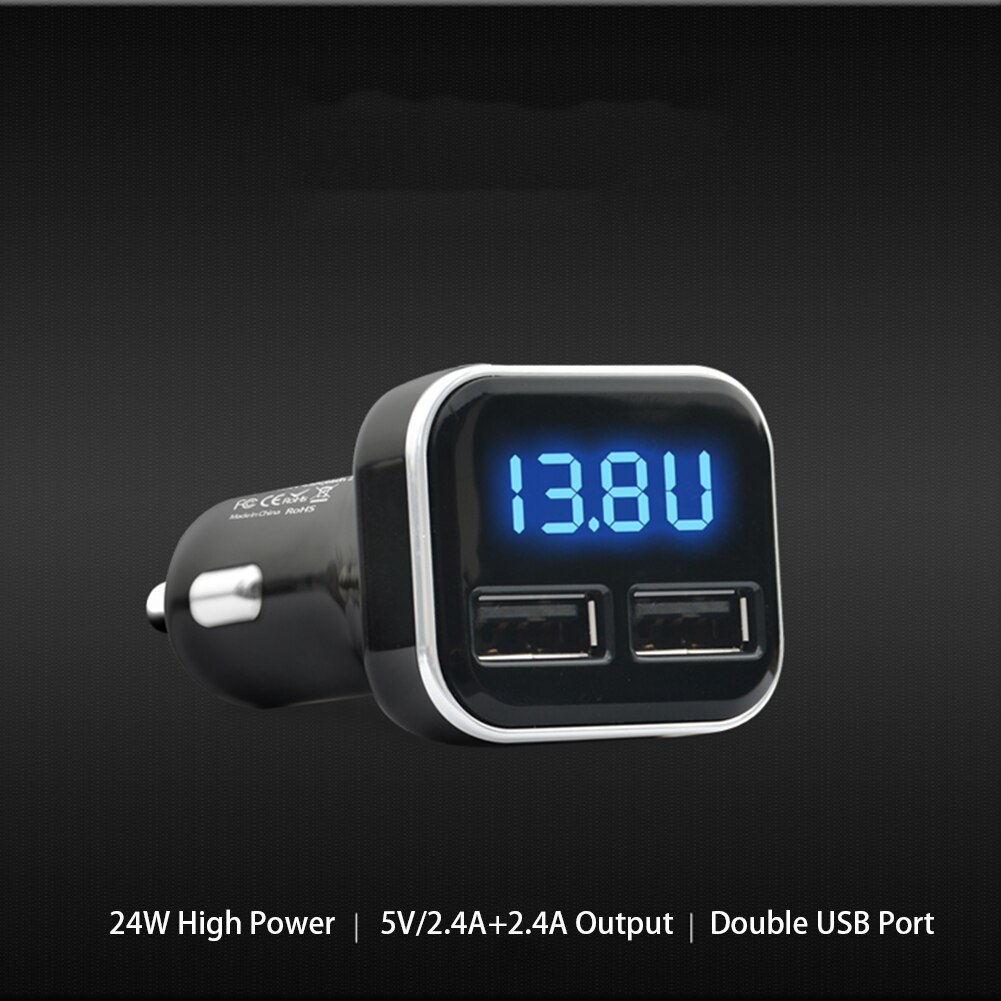 4.8a auto biloplader stik spændingsovervågning multifunktionelt hurtigt tilbehør led display dual usb mini praktisk adapter