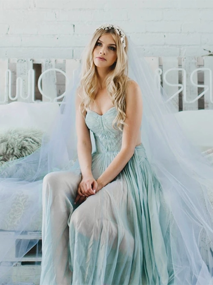 5 10 15 20 30 Meters Wedding Picture Bridal Extra Long Lake Blue Soft Mesh Tulle Veil Bride Veils 5 10 15 20 30M Without Comb