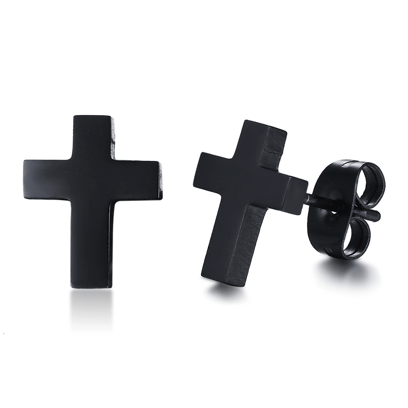 Pulsera de cuero trenzado con doble cruz negra para hombre, pulsera con cierre magnético, de joyería para hombre: earring