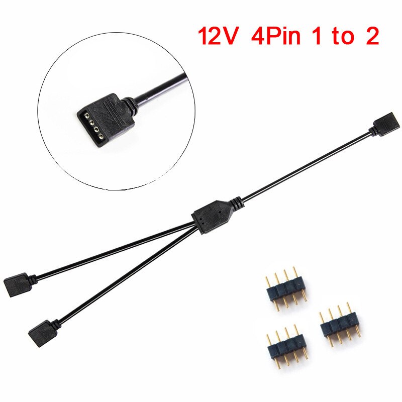 ARGB 5V 3Pin Extension Cable Adapter 30cm 1 to 1 2 3 4 5 12v 4pin RGB splitter cable for MSI A SUS ASRock AURA LED: 12V 4pin 1 to 2