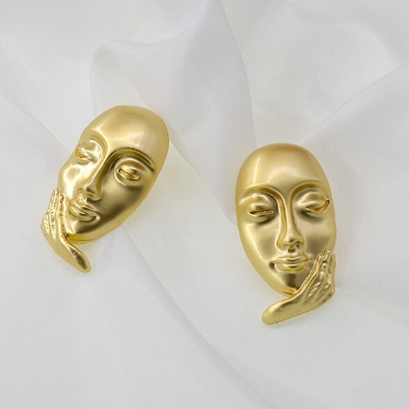 Huanzhi Persoonlijkheid Golden Teardrop Metalen Ketting Draadtrekken Kwasten Menselijk Gezicht Masker Stud Oorbellen Voor Vrouwen Sieraden: D