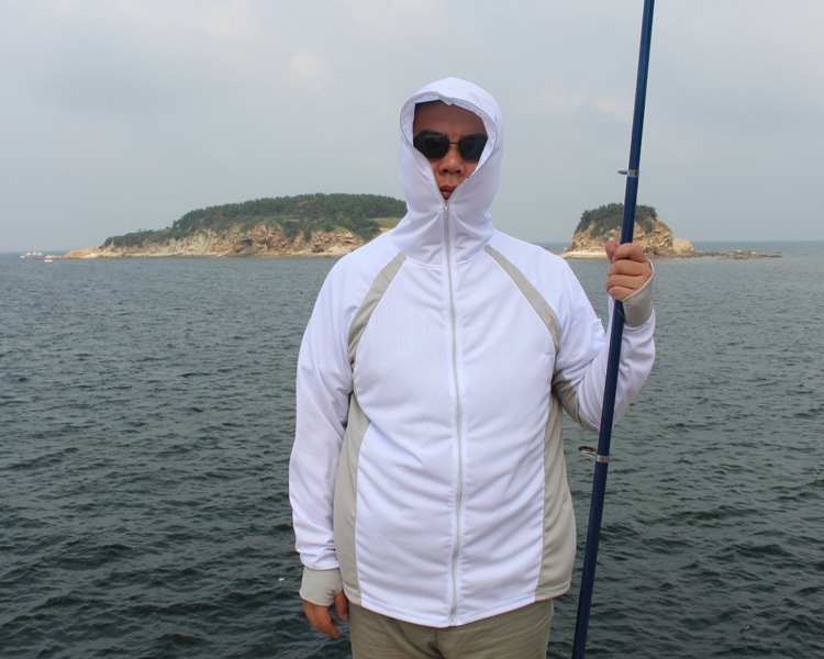 TRVLWEGO-Camiseta de manga larga para hombre, camisa de secado rápido con protección UV, azul claro, para escalada, senderismo, pesca, ropa para exteriores: Blanco / Asian size XXXL