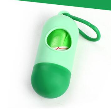 Pill Shape Pet Dog Poop Bag Dispenser Waste Garbage Bags Carrier Holder Dispenser + 1roll Poop Bags Set Pet Dog Waste Poop Bags: Light Green