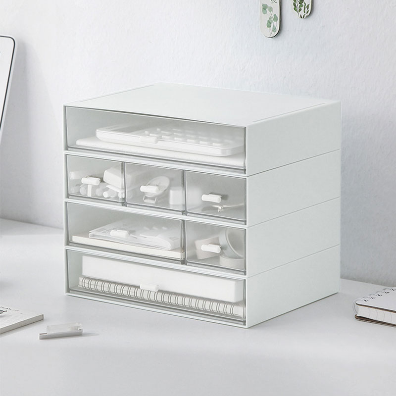 Simple Multi-cell Storage Box Desktop Miscellaneous Stationery Plastic Storage Box Student Dormitory Compartment Storage Cabinet