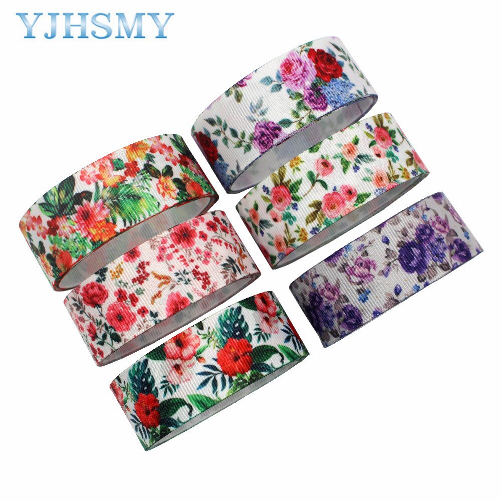 Cinta con estampado de flores de 1 pulgada, accesorios para el cabello hechos a mano, 5 yardas, Material, decoración de lazo, L-20716-675
