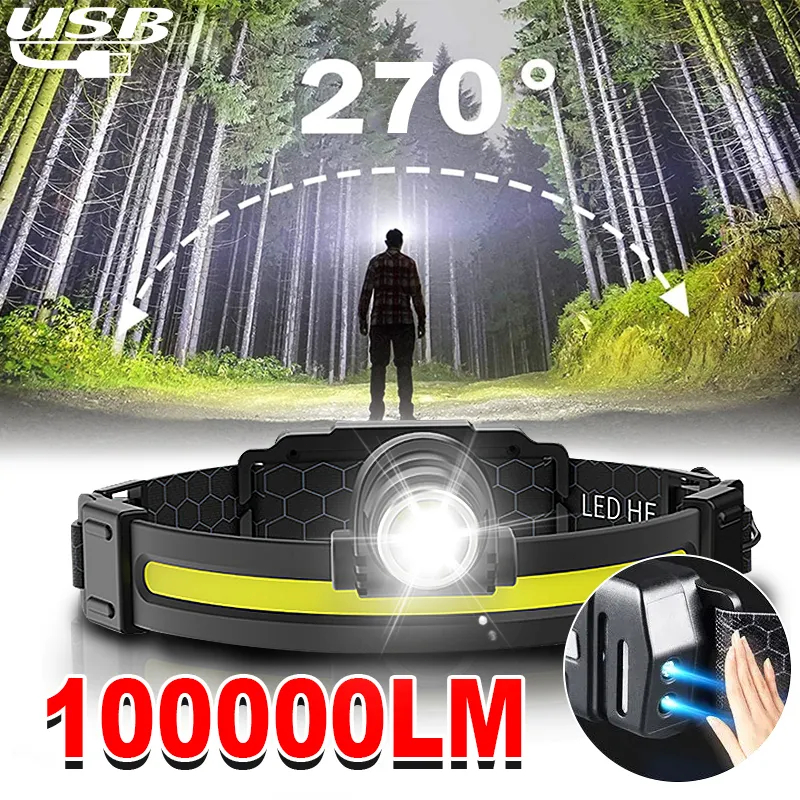 Super krachtige LED-koplamp Multifunctionele oplaadbare zoomkoplamp voor kamperen en fietsen met sensor
