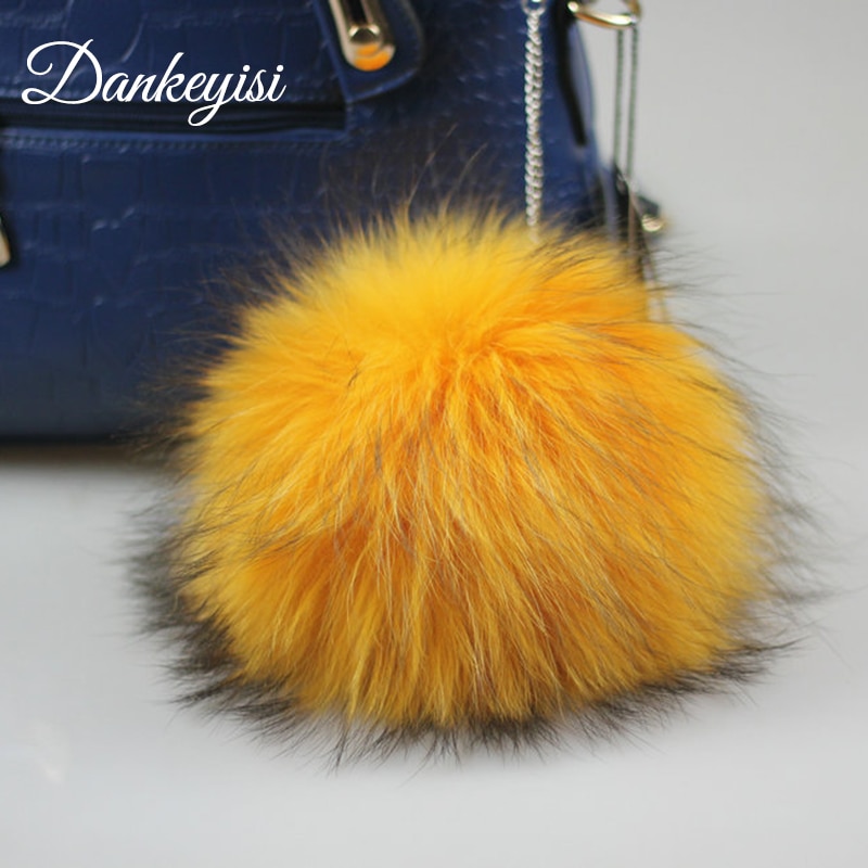 DANKEYISI 5 uds DIY pompones Piel de mapache 13-14cm piel Pom gorro de punto gorros bufandas de llavero de piel Real pompones Bola de piel