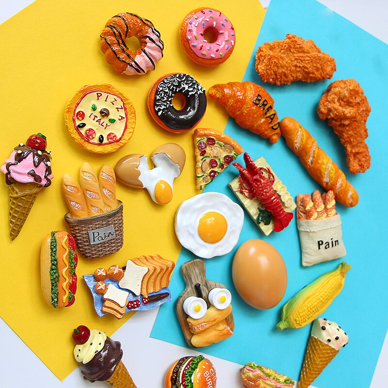 Imanes de nevera 3D de simulación de comida creativa, cono dulce, pierna de pollo frito, hamburguesa, decoración magnética, pasta de refrigerador
