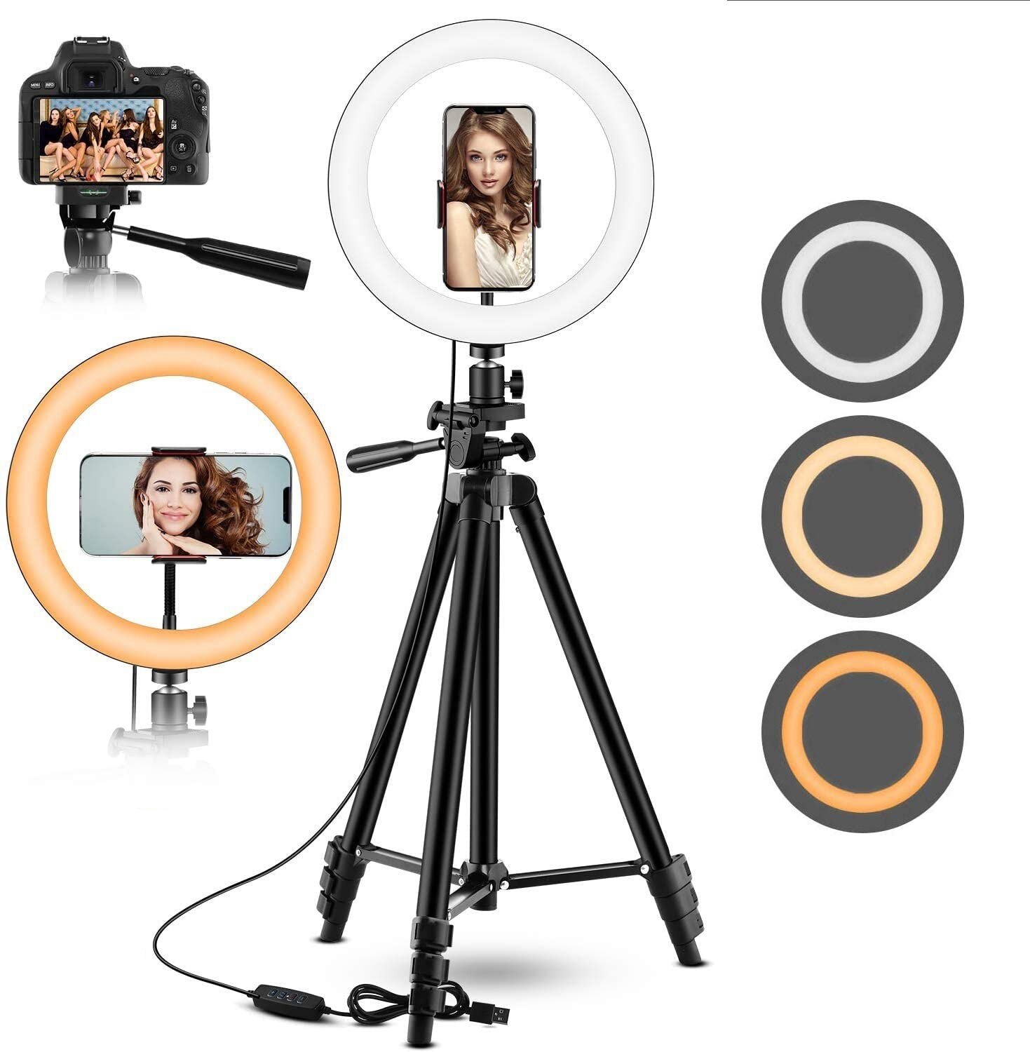 Anneau lumineux à intensité réglable pour Selfie, éclairage annulaire pour téléphone, appareil photo, lampe avec trépied, pour vidéo de maquillage en direct, Tik Tok