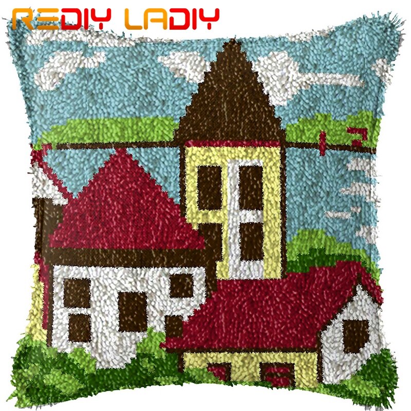Kits de ganchos de pestillo para hacer tu propio cojín, paisaje de costa, funda de almohada de ganchillo de lona impresa, funda de cojín con gancho de pestillo, Hobby y manualidades: BZ345