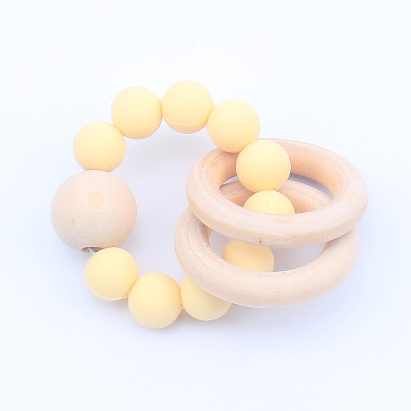 Pulsera de dentición de silicona para bebé, mordedor de madera, cuentas de silicona, dientes, Muelas de la dentadura, sonajero de madera, juguete de silicona para bebé: Marfíl