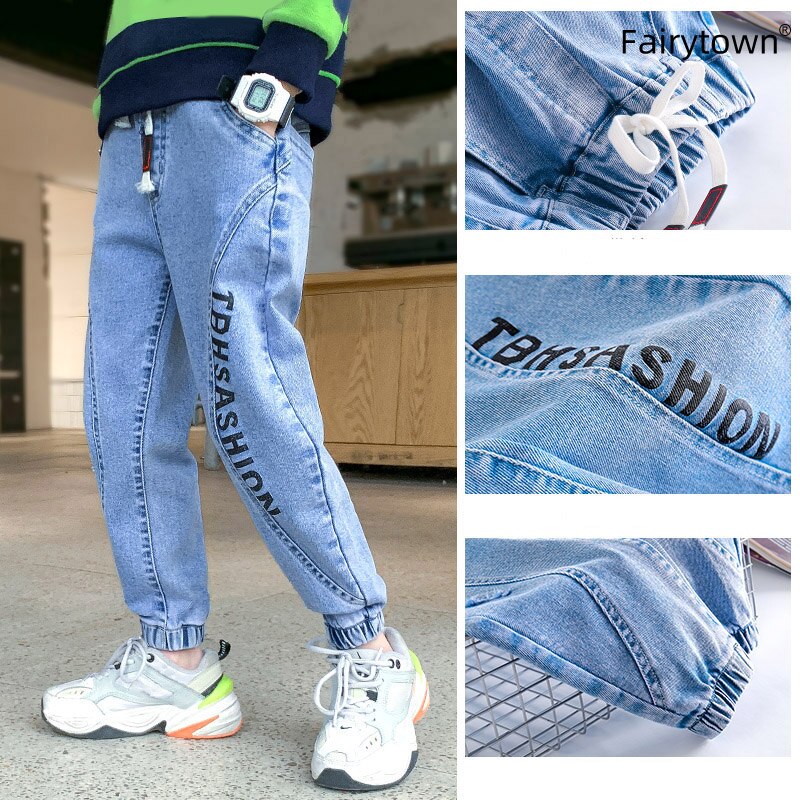 Jeans per ragazzi pantaloni Cargo per adolescenti pantaloni larghi moda Hip-hop pantaloni Harem con cuciture blu 4 6 8 10 12 14 16 anni