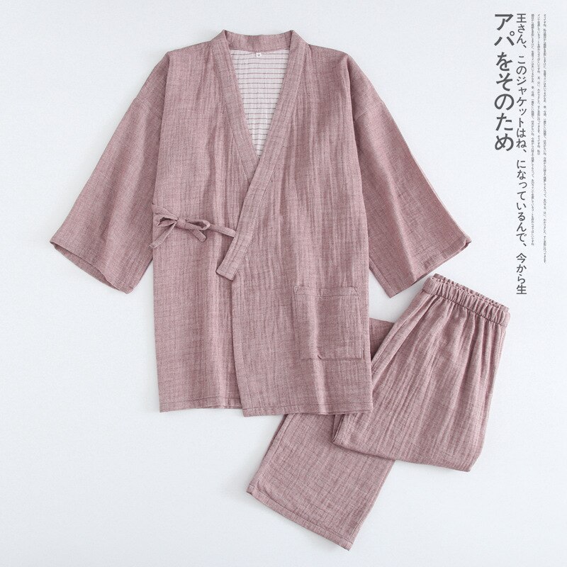 Ensfarvet ren bomuld samurai nattøj sæt badning yukata nattøj traditionel japansk kimono til mænd pyjamas sæt: Farve 1 / Xl