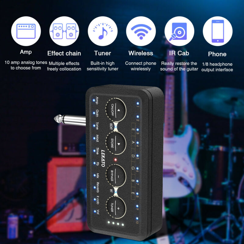 Lekato Gitarren-Steckerverstärker, Gitarrenverstärker, E-Gitarre, Effektpedal, Kopfhörer, Mini-Verstärker, Lautsprecher, Combo-Stecker, Verstärker, Pa-1