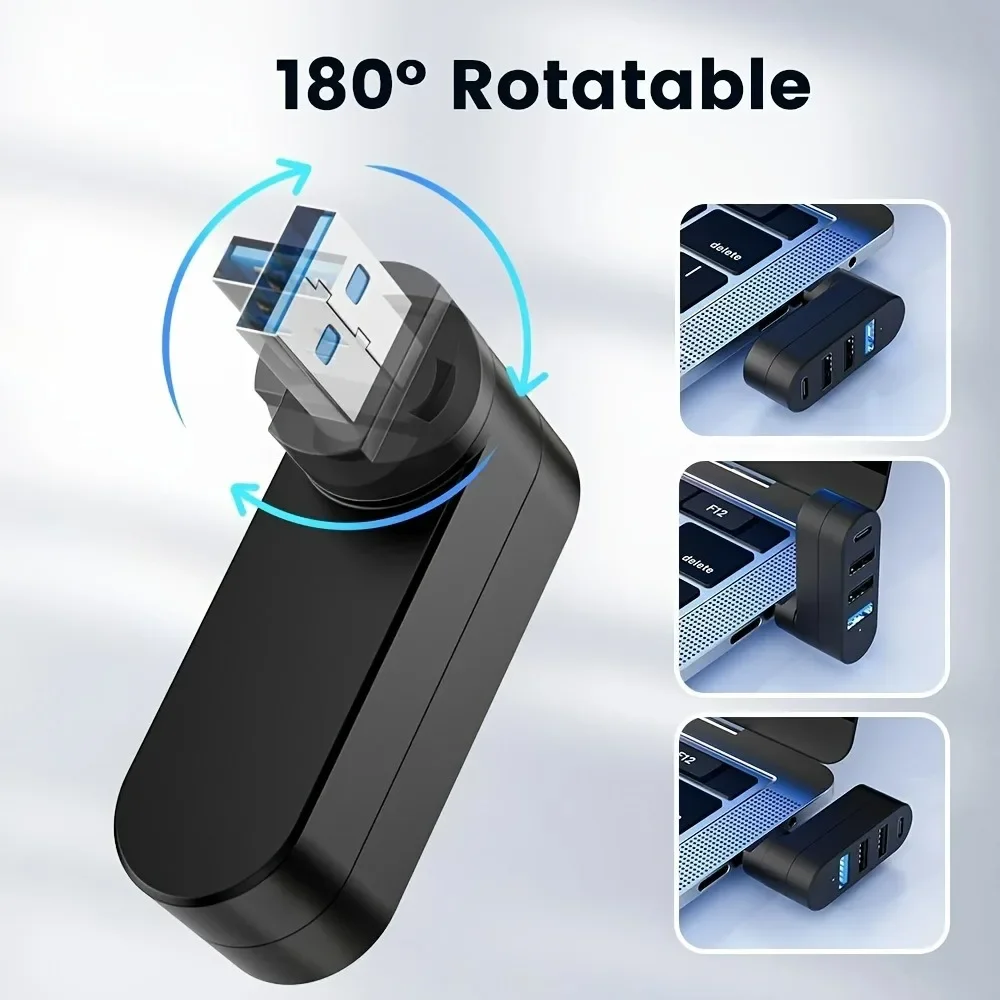 Hub USB 3.0 a 4 porte 90 ° 180 ° Trasferimento dati di alimentazione USB A 1 USB C ruotabile per laptop, auto, iMac, MacBook Air Pro, PC Adapte