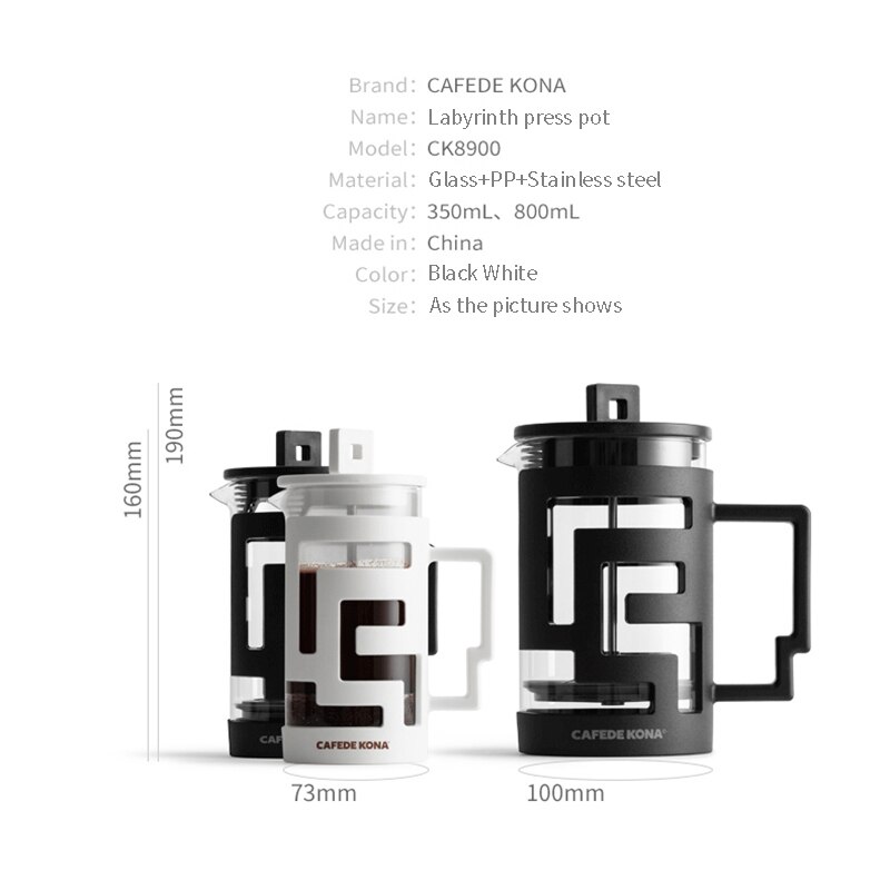 Koffiekan Franse Pers Koffiezetapparaat 350ML 800ML Percolators Koffiezetapparaat Koffie Pot Met Food Grade Glas muur Geven een Lepel