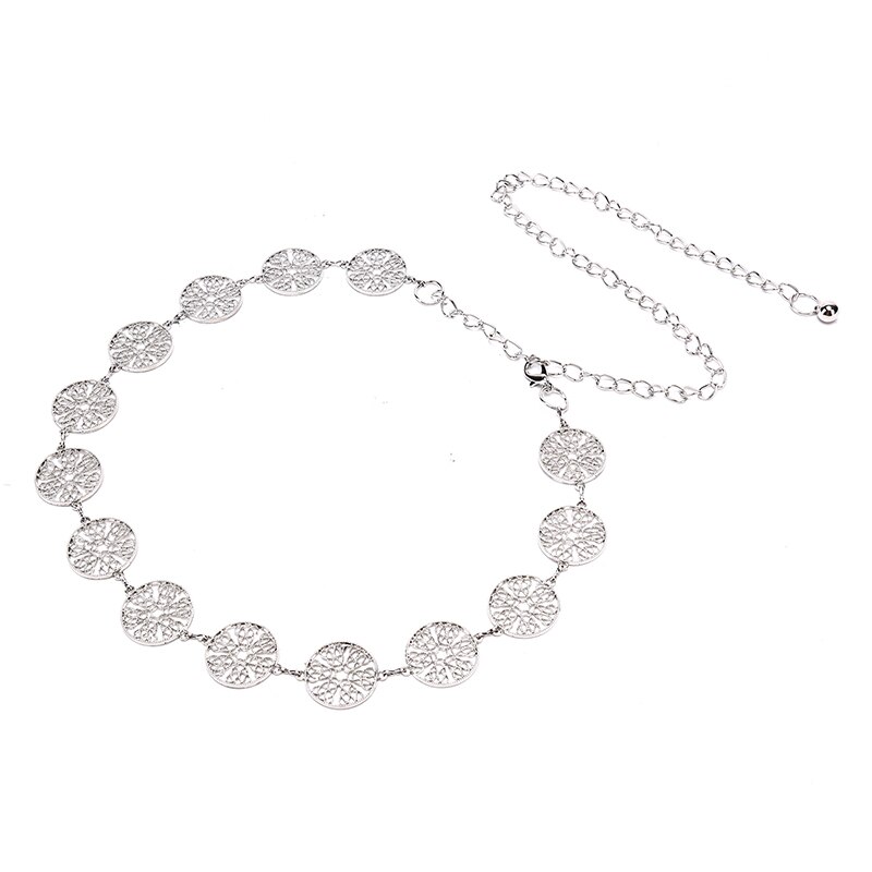 Cinturón de hojas de de Metal para mujer, cinturón de aleación, decoración de hojas, cadena fina dorada, 105cm,: Silver